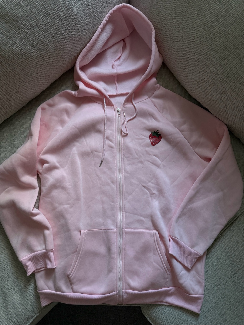 Pink Zip-Up Hoodie with Strawberry Patch
